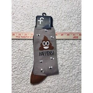 Foot Traffic Men’s Poop Happens Crew Socks Gray Funny Emoji Novelty Size 7-12NWT